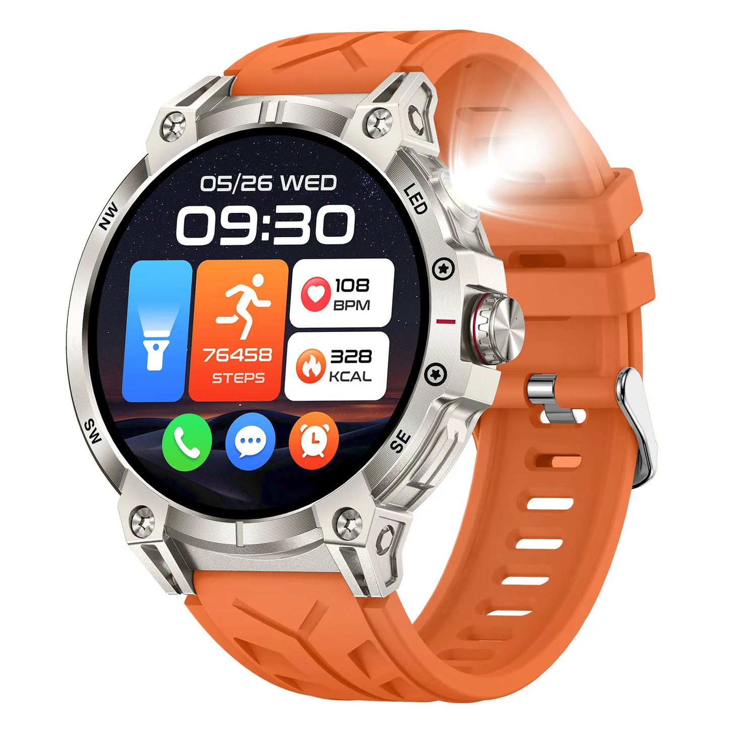 Smart Watch Men Large Battery LED Flashlight Compass