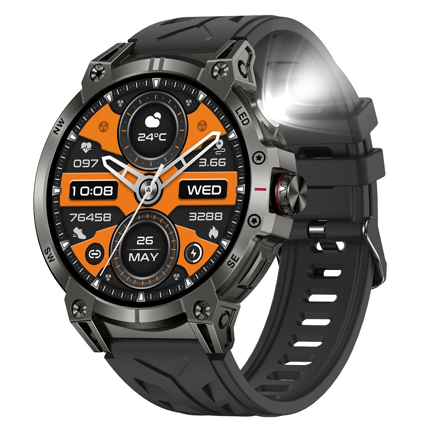 Smart Watch Men Large Battery LED Flashlight Compass
