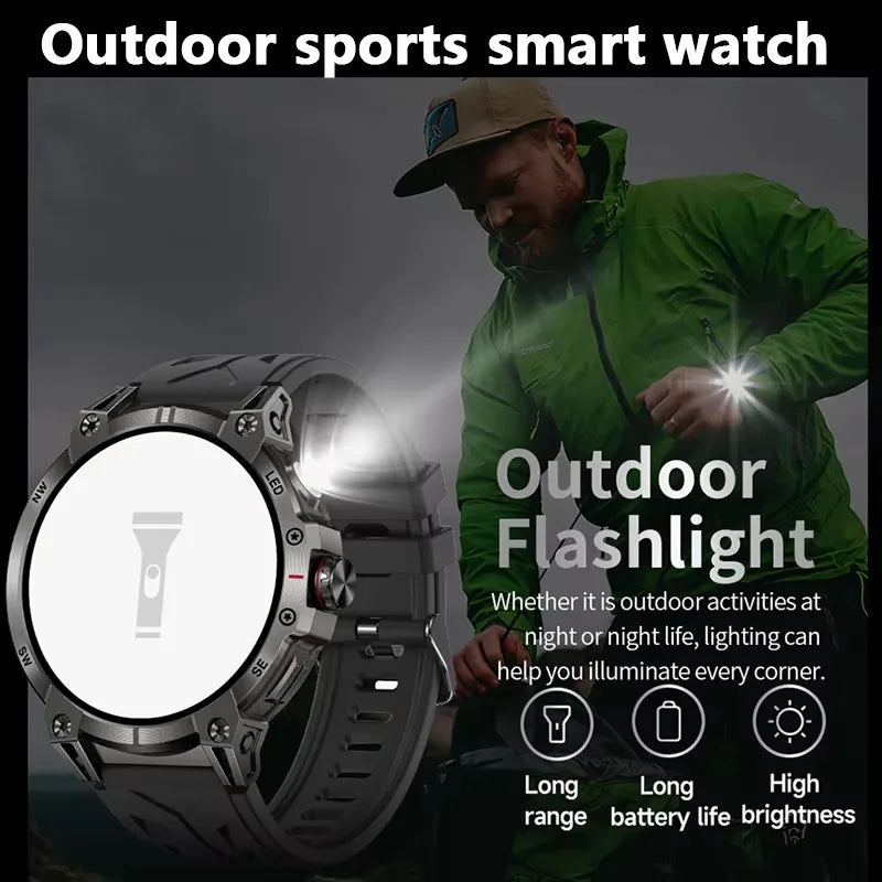 Smart Watch Men  Large Battery LED Flashlight Compass